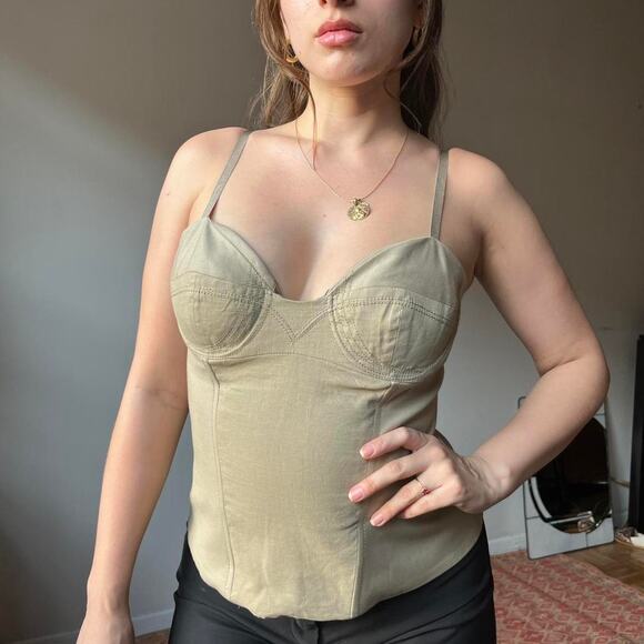 Vtg 00s khaki linen corset - Picture 1 of 6